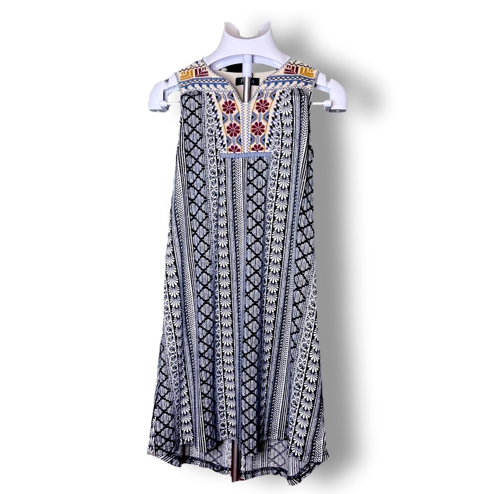 Papillon Dress with neck sticking detail Blue White small